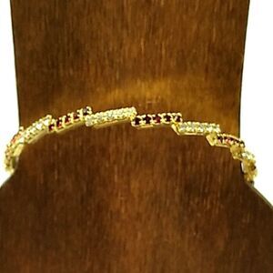 Simulated Ruby & Diamond Gold-tone Bangle Tennis-Style Bracelet NWOT